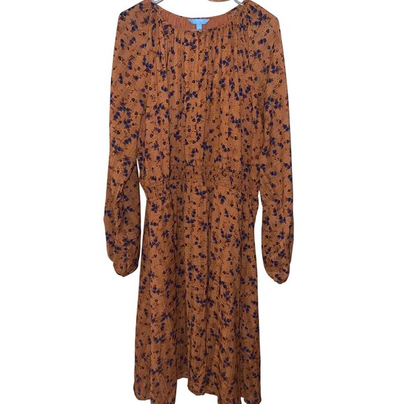 Draper James RSVP Smocked Waist Midi Dress - Size 2X (20) - Rust Floral Print‎ - Picture 5 of 12